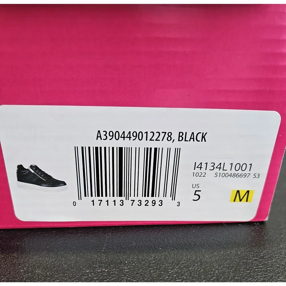 Ryka Victory Leather Wedge Sneaker Side Zip Black Women US 5M Platform Shoes NIB